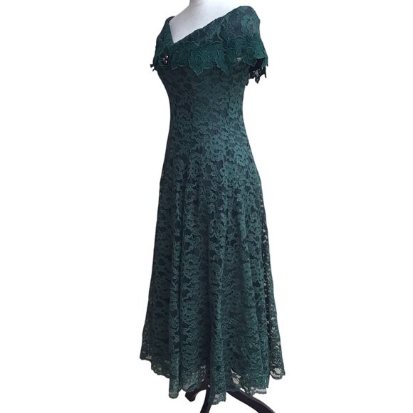 Chalet By Bari Protas Vintage Green Lace Dress Size 5/6 - Picture 13 of 16